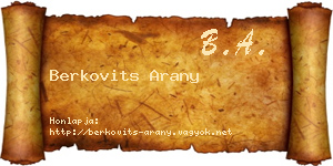 Berkovits Arany névjegykártya
